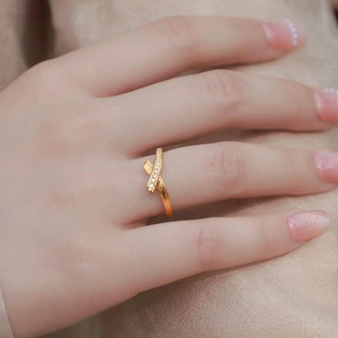 S925 Sterling Silver Ribbon Bow Criss Cross Ring For Women Gold Plated Brushed Finish Zirconia Inlaid Minimalist Fashion Jewelry Finger Ring
