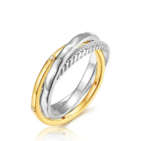 Anello Triplo Intrecciato in Argento Sterling 925 per Donna con Zirconia Intarsiata Torsione Bicolore Oro Argento Gioielli Minimalisti