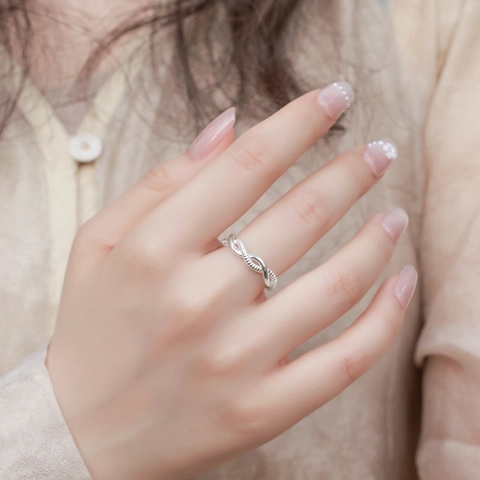 Minimalist 925 Sterling Silver Wave Line Ring Elegant Intertwined Twisted Adjustable Open Rings For Women Daily Jewelry