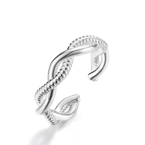 Minimalist 925 Sterling Silver Wave Line Ring Elegant Intertwined Twisted Adjustable Open Rings For Women Daily Jewelry