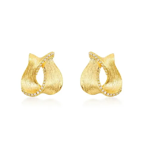 Vintage S925 Sterlingsilber Vergoldet Gebürstete Schleife Ohrstecker Mit Zirkonia Minimalistischer Schmuck Geschenk Damen
