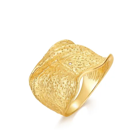 S925 Sterling Silver Irregular Wave Band Ring For Women Champagne Gold Plated Handmade Textured Zirconia Geometric Finger Ring
