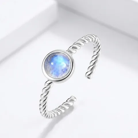 925 Sterlingsilber Mondstein Offener Ring Für Damen Minimalistisch Gedrehtes Seil Band Verstellbarer Fingerring Leichter Luxus Schmuck Geschenk
