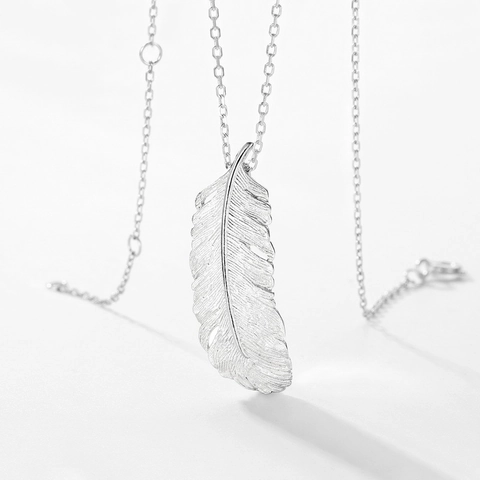 S925 Sterling Silver Feather Pendant Necklace Japanese Minimalist Hand Brushed Texture Clavicle Chain Jewelry For Women Gift