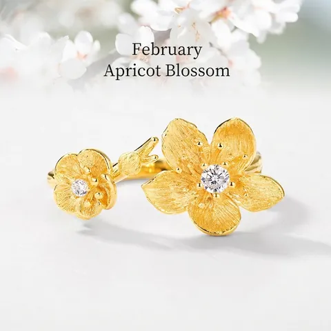 French Vintage S925 Sterling Silver Double Flower Open Ring For Women Brushed Gold Zirconia Adjustable Fashion Finger Ring