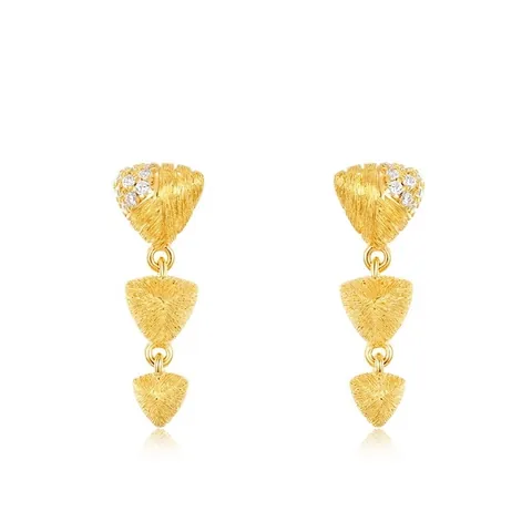 Handmade Brushed 925 Sterling Silver Geometric Triangle Drop Earrings For Women Zirconia Inlaid Luxury Jewelry Gift