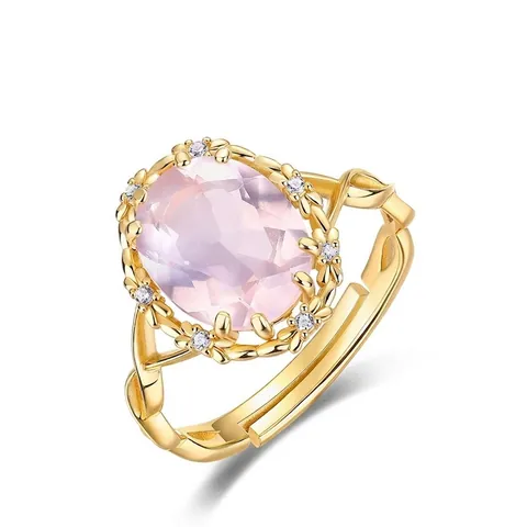Rosenquarz 925 Sterlingsilber Ring Für Damen Blumendesign Verstellbarer Offener Fingerring Japanischer Stil Luxus Schmuck