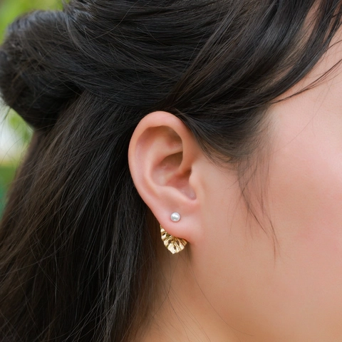 S925 Sterling Silver Monstera Leaf Stud Earrings Necklace Gold Plated Brushed Texture Artificial Pearl Botanical Jewelry For Women