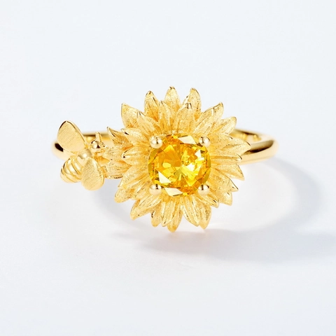 Original Design 925 Sterling Silver Adjustable Open Ring Hand Brushed Flower Zirconia Inlaid Botanical Jewelry For Women