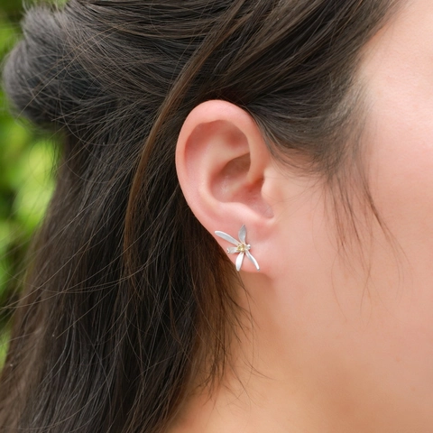 Orecchini a Bottone in Argento Sterling S925 a Forma di Fiore di Osmanto Con Zirconia Gialla Gioielli Floreali per Donna