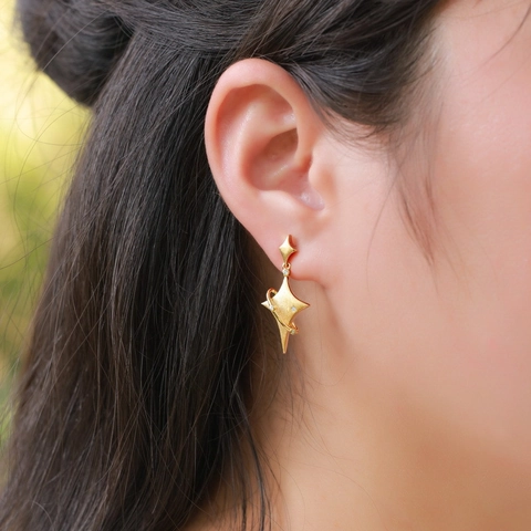 925 Sterling Silver Brushed Four-Pointed Star Drop Earrings With Zirconia Gold Plated Planet Dangle Jewelry For Women