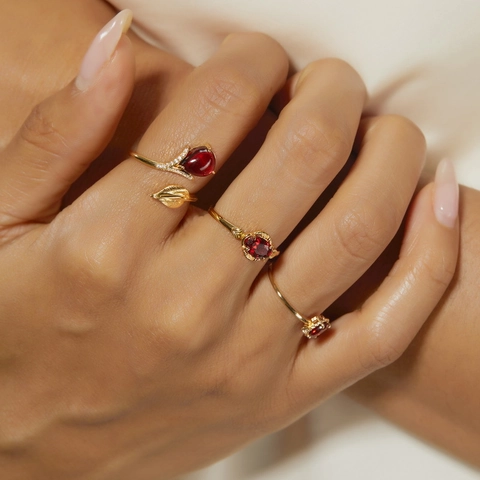 925 Sterling Silver Garnet Zirconia Cupid's Arrow Heart Ring Vintage Gold Plated Geometric Fashion Jewelry For Women Gift