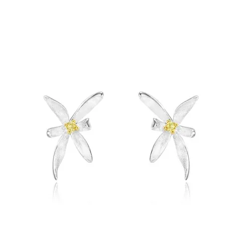 Orecchini a Bottone in Argento Sterling S925 a Forma di Fiore di Osmanto Con Zirconia Gialla Gioielli Floreali per Donna