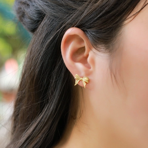 Elegant 925 Sterling Silver Bowknot Stud Earrings Brushed Gold Plated Jewelry For Women Niche Design Exquisite Ear Studs