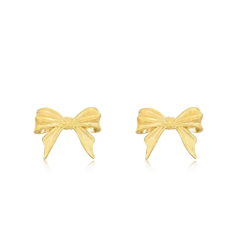 Elegant 925 Sterling Silver Bowknot Stud Earrings Brushed Gold Plated Jewelry For Women Niche Design Exquisite Ear Studs