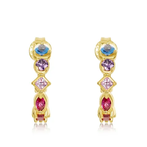 Vintage 925 Sterling Silver Gold Plated Rainbow Zirconia Jewelry For Women Multicolor Geometric Earrings Necklace Ring