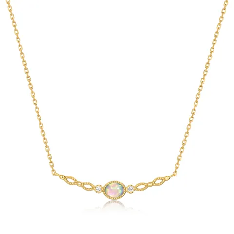 Vintage 925 Sterling Silver Gold Plated Oval Synthetic Opal Pendant Necklace For Women Elegant Rhinestone Fashion Jewelry Gift