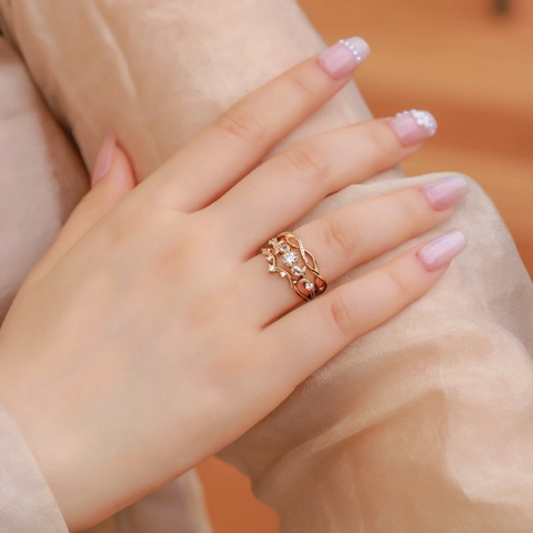 S925 Sterling Zilver Goud Verguld Stapelbare Ring Set Met Natuurlijk Wit Kristal Golvende Lijnen Esthetische Sieraden Cadeau Voor Dames