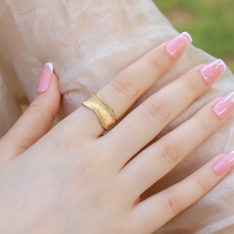 925 Sterling Silver Twisted Wide Surface Open Ring Hand Brushed Texture Adjustable Niche Design Gold Plated Jewelry