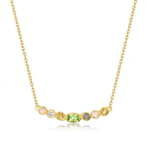 925 Sterling Silver Natural Peridot Necklace Gold Plated Artificial Opal Rhinestone Japanese Style Luxury Gemstone Necklace NL024311 Jewelry