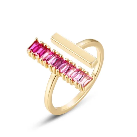 Luxury 925 Sterling Silver Baguette Cut Gradient Pink Corundum Jewelry Elegant Geometric Open Ring For Women Fashion Jewelry Gift