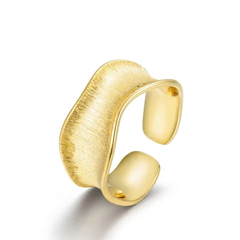 925 Sterling Silver Twisted Wide Surface Open Ring Hand Brushed Texture Adjustable Niche Design Gold Plated Jewelry