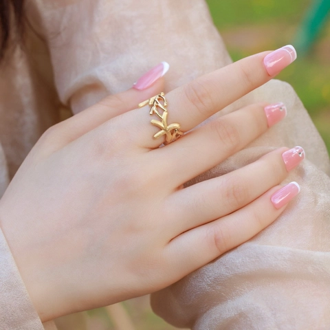 S925 Sterling Silver Starfish Ring For Women 10K Gold Plated Brushed Irregular Branch Ring Nature Inspired Jewelry Gift