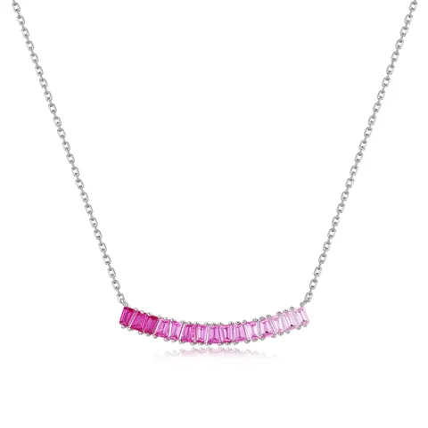 Collar de Plata de Ley S925 para Mujer Collar con Colgante de Barra de Corindón Rosa Cadena de Clavícula con Gemas en Degradado Joyería