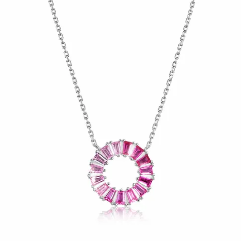 Collar con Colgante Redondo de Plata de Ley S925 Corindón Rosa Degradado para Mujer Gargantilla Minimalista Geométrica Círculo Joyería