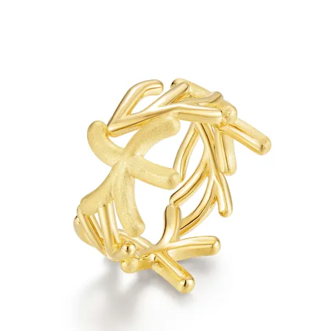 S925 Sterling Silver Starfish Ring For Women 10K Gold Plated Brushed Irregular Branch Ring Nature Inspired Jewelry Gift
