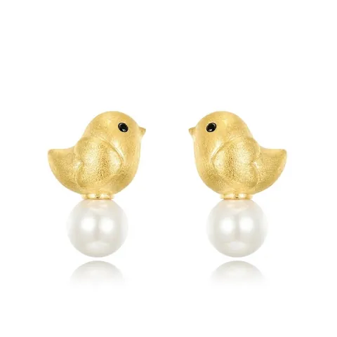 Handgefertigt Gebürstet Vogel Ohrstecker 925 Sterlingsilber Künstliche Perle Vergoldet Tier Ohrringe Vintage Damen Schmuck