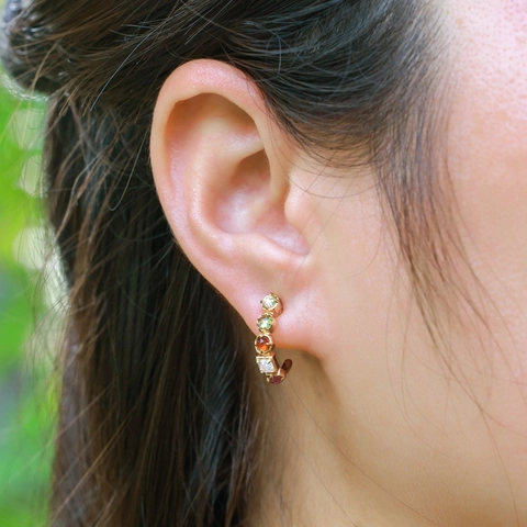 Vintage 925 Sterling Silver Multi Color Natural Gemstone Stud Earrings For Women Gold Plated Geometric Earrings Necklace Ring