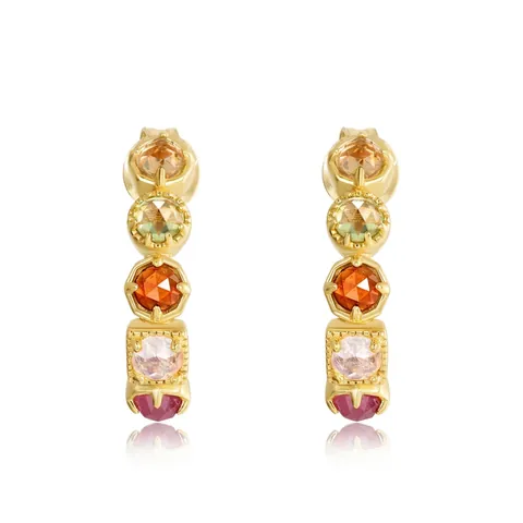 Vintage 925 Sterling Silver Multi Color Natural Gemstone Stud Earrings For Women Gold Plated Geometric Earrings Necklace Ring
