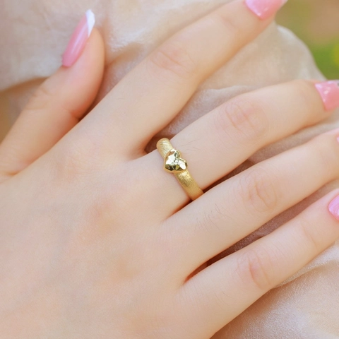 Handmade Brushed 925 Sterling Silver Heart Ring Italian Style Gold Plated Adjustable Open Finger Ring Elegant Fashion Women Jewelry