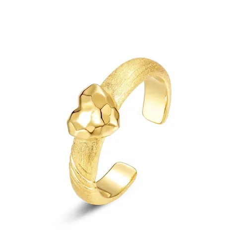 Handmade Brushed 925 Sterling Silver Heart Ring Italian Style Gold Plated Adjustable Open Finger Ring Elegant Fashion Women Jewelry