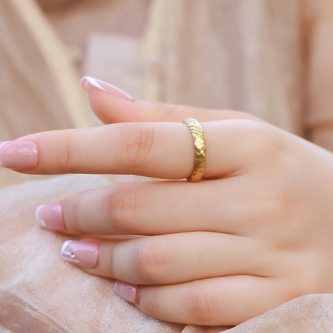 S925 Sterlingsilber Offener Verstellbarer Ring Italienische Gebürstete Gehämmerte Textur 10K Gold Überzug Damen Schmuck
