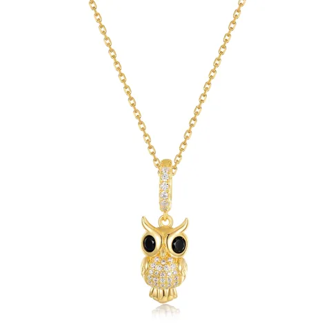 Fashion 925 Sterling Silver Owl Pendant Necklace Gold Plated Zirconia Animal Owl Jewelry For Women Pendant Only Or With Chain