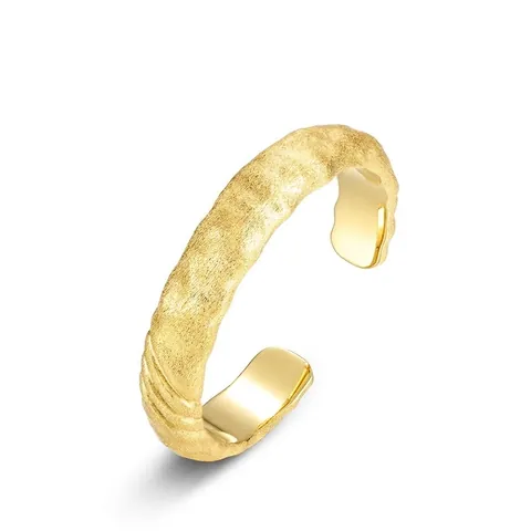 S925 Sterlingsilber Offener Verstellbarer Ring Italienische Gebürstete Gehämmerte Textur 10K Gold Überzug Damen Schmuck
