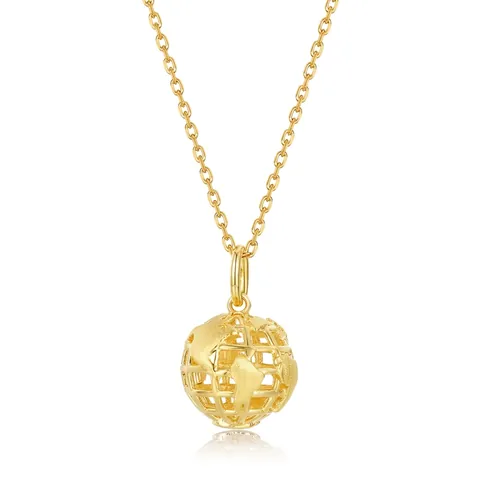 S925 Sterling Silver Globe Pendant Necklace For Women Manual Brushed Hollow Globe Design Gold Plated Fashion Jewelry Gift