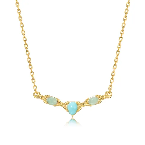 Elegant 925 Sterling Silver Amazonite Necklace V-Shaped Gold Plated Pendant Necklace For Women Light Luxury Jewelry Commuter Accessory Gift