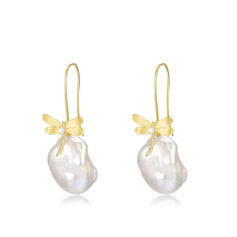 Handgefertigte Gebürstete 925 Sterlingsilber Libelle Ohrhänger Mit Natürlicher Barockperle Eleganter Schmuck Für Damen