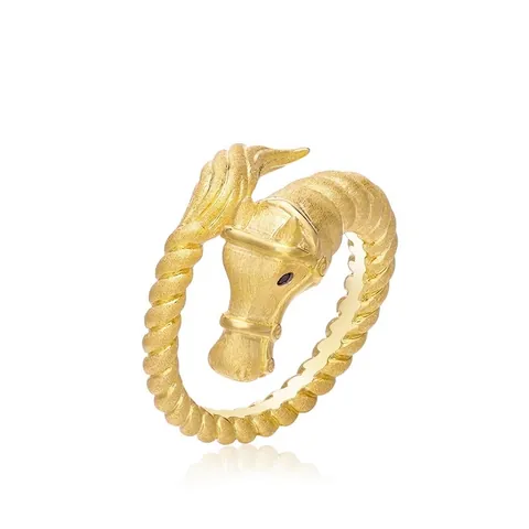 Anello Regolabile Vintage a Testa di Cavallo in Argento Sterling 925 Placcato Oro 10K Zirconia Nera Gioielli Donna Stile Cinese