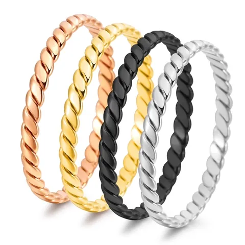 Anello Minimalista in Acciaio al Titanio a Corda Intrecciata per Donna Placcato Oro 18K 2mm Sottile Anello Geometrico Gioielli Stile Coreano