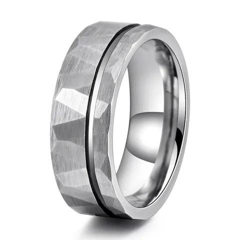 Herren Tungsten-Stahl Gehämmert Ring Mode Zweifarbig Breitband Geometrisch Industrieller Stil Minimalistischer Schmuck