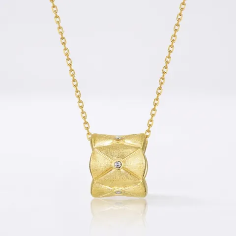 Collana con Ciondolo a Cilindro in Argento Sterling S925 Spazzolato a Mano Placcato Oro 10K Strass Catena Geometrica Donna
