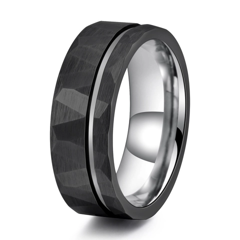 Herren Tungsten-Stahl Gehämmert Ring Mode Zweifarbig Breitband Geometrisch Industrieller Stil Minimalistischer Schmuck