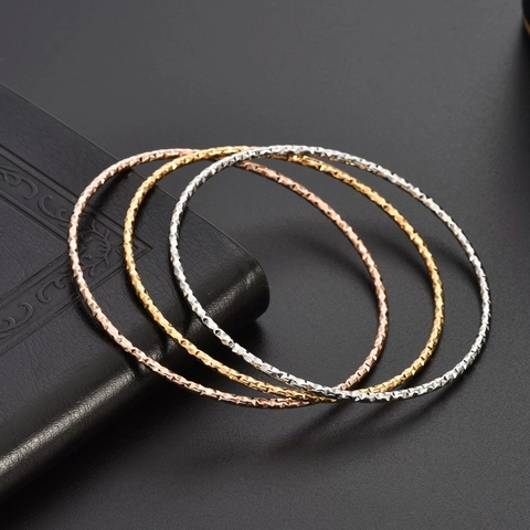 Minimalist Titanium Steel Slim Bangle For Women 18K Gold Plated Diamond Cut Geometric Non-fading Elegant Hand Bracelet Jewelry