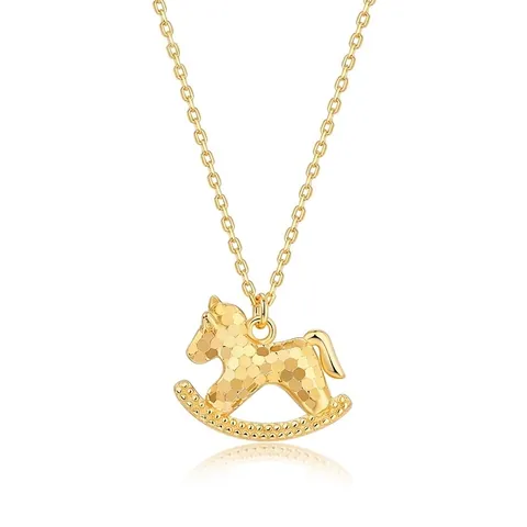925 Sterling Silver Rocking Horse Pendant Necklace And Earring Set 10K Gold Plated Textured Honeycomb Jewelry For Women
