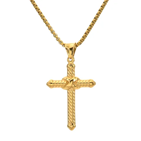 Punk Stainless Steel Twisted Rope Cross Pendant Necklace For Men Vintage Hip Hop Street Jewelry Silver Gold Black Necklaces