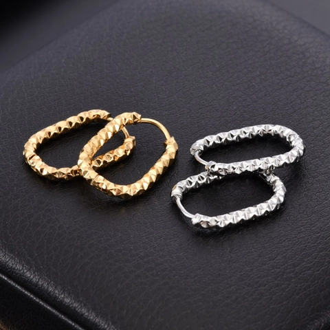 Minimalist Titanium Steel Hammered U-Shape Huggie Earrings For Women 18K Gold Plated Geometric Textured Hoop Earrings